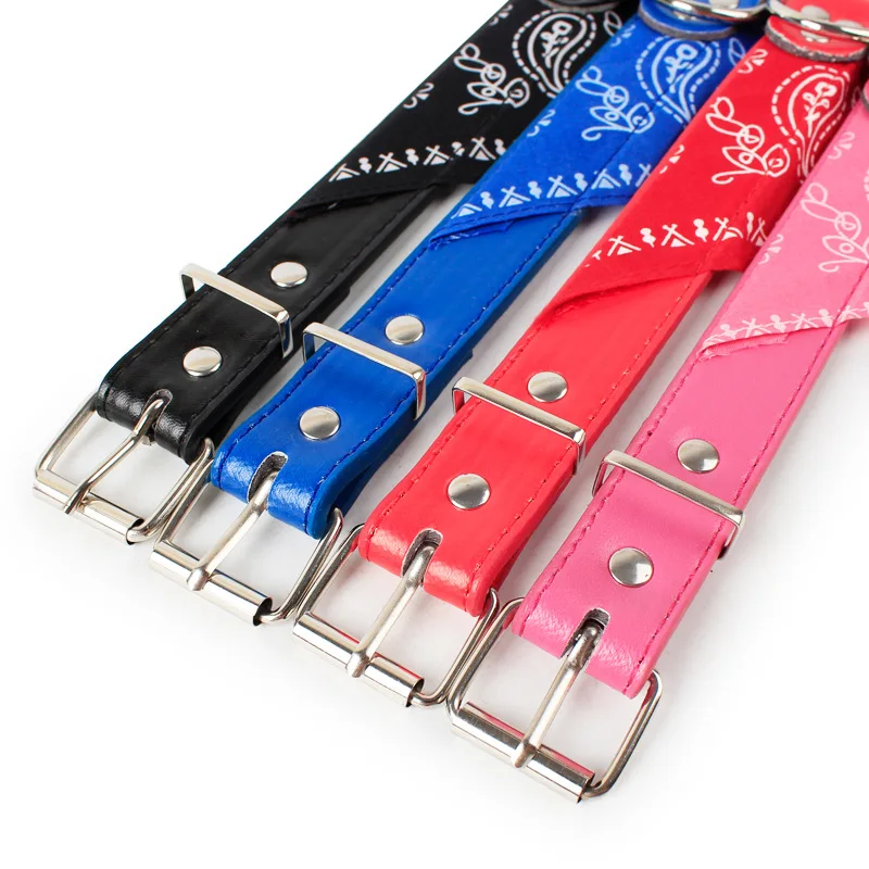 Fashion Printed Adjustable Cats Necktie Cord Pet Triangular Scarf Saliva Pu Leather Dog Bandana Collar