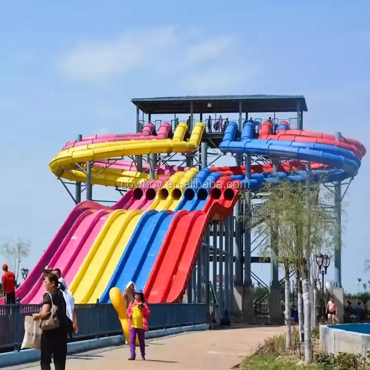 Aqua park multi-lane and colorful fiberglass mat racer water slides for sale