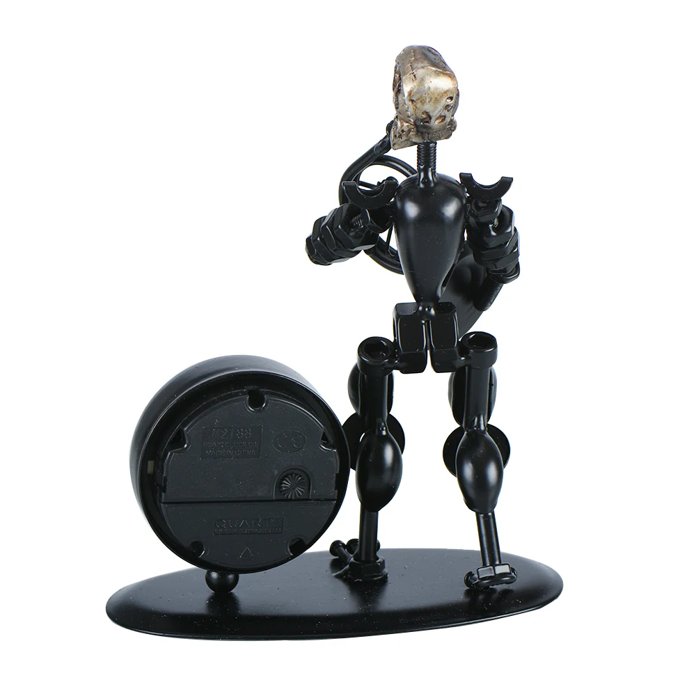 
Creative Gift Round skeleton Ironman Clock Music Crafts Metal Art Mini Alarm Clock For Gift 