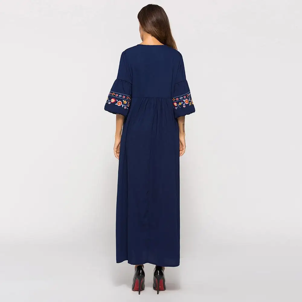 Embroidery Muslim Half Sleeve Abaya Muslim Dress For Women