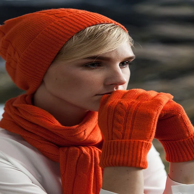 Custom fashion cashmere winter hat scarf gloves set