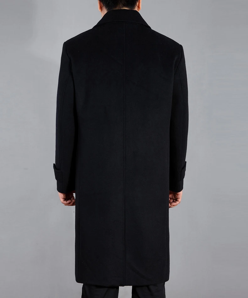 2021 Fashion High Quality Black Cashmere Men Winter Casual Plus Size Long Wool Trench Coat