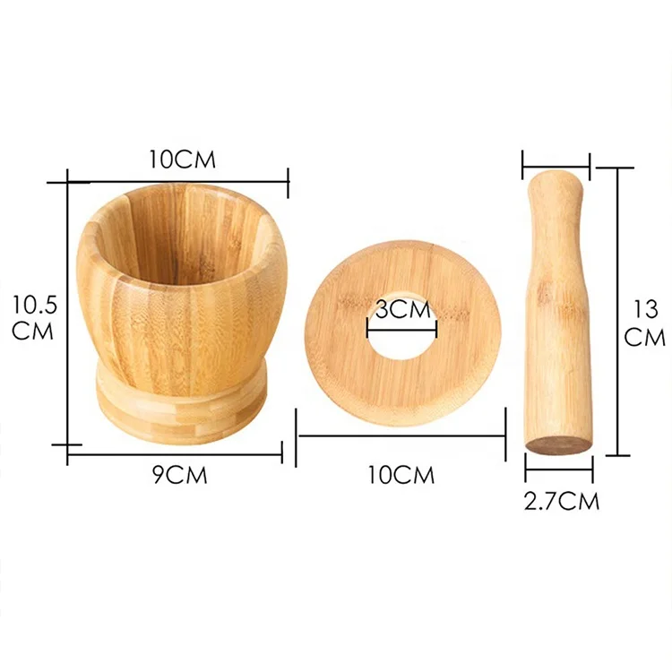 Bamboo Mortar and Pestle Set with Lid Spice Grinder kitchen Cooking Tools for Herb Spice Mixing Grinding Bowl Kitchenware