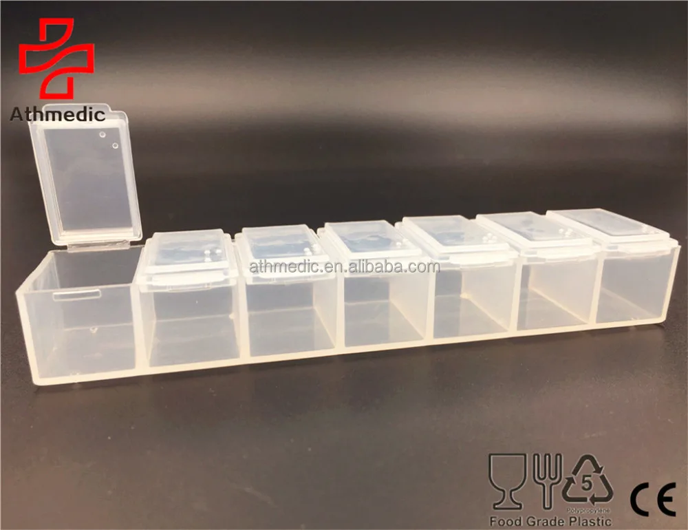 2022 Athmedic food grade weekly simple 7 day rectangle pill box case simple 7 case clear pill case