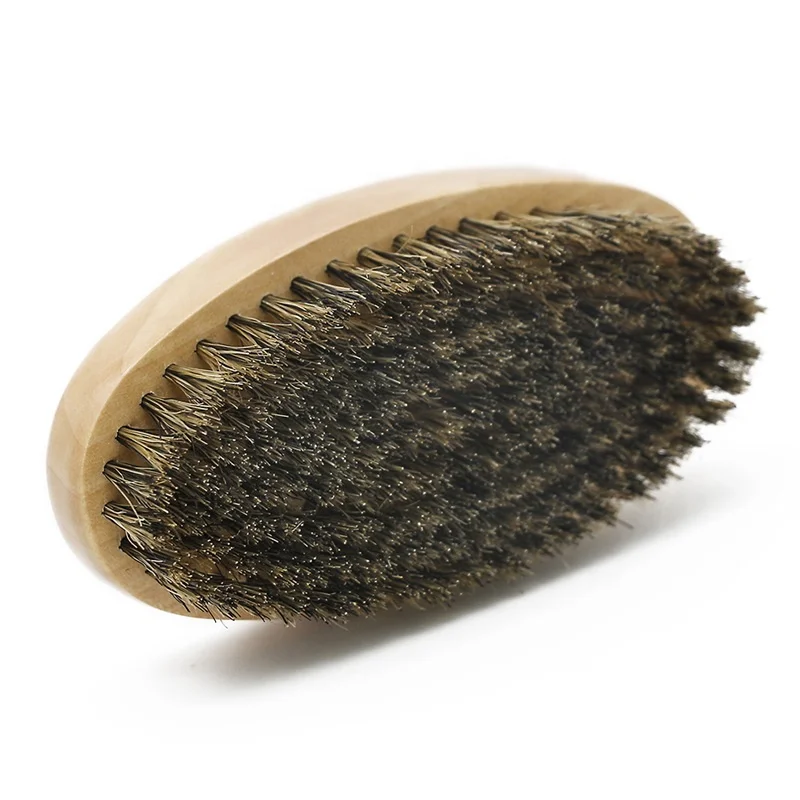 100% Wild Boar Hair Bristle Hair Brush Custom Beard Brush Wholesale Curved Wood Wave Brushes For Men Shaving Grooming