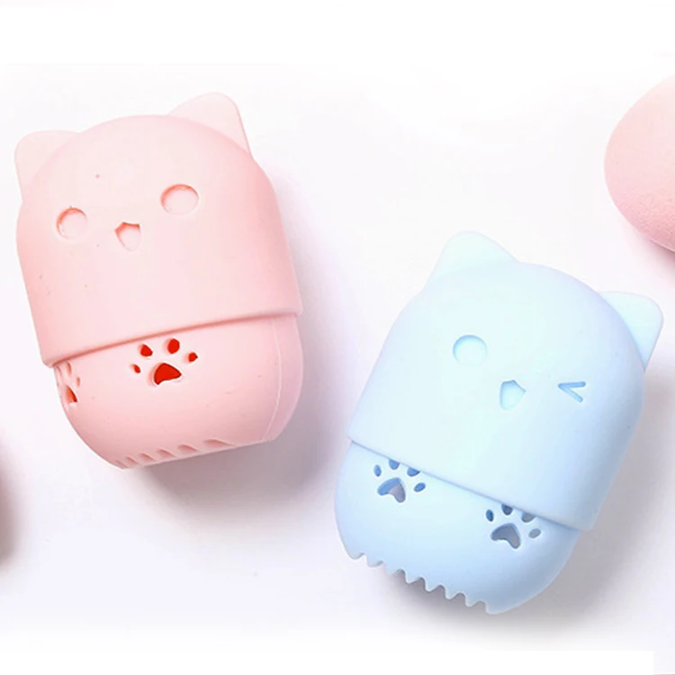 
Portable Cat Shape Travel Capsule Makeup Puff Holder Silicone Sponge Blenders Case Holder 