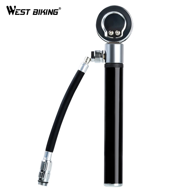 WEST BIKING Bicycle Pump With Pressure Gauge 120 PSI Hand Cycling Pump Presta and Schrader Ball Road Tire Mini Bike Hand Pump
