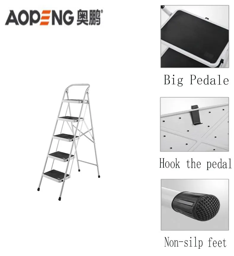5 step white luxury home multi - function folding iron ladder