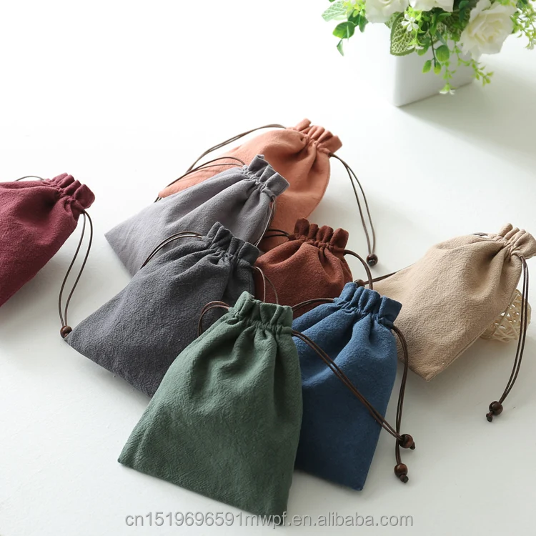 
Colorful Cotton Linen Fabric Jewelry Pouch with Drawstring 
