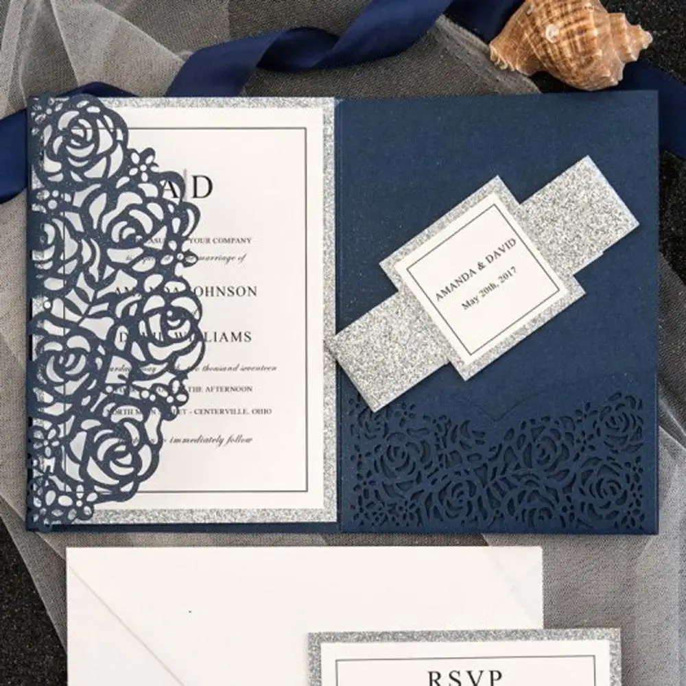 Серебристые свадебные приглашения, розовые свадебные приглашения, темно-синие свадебные приглашения, красные по низкой цене