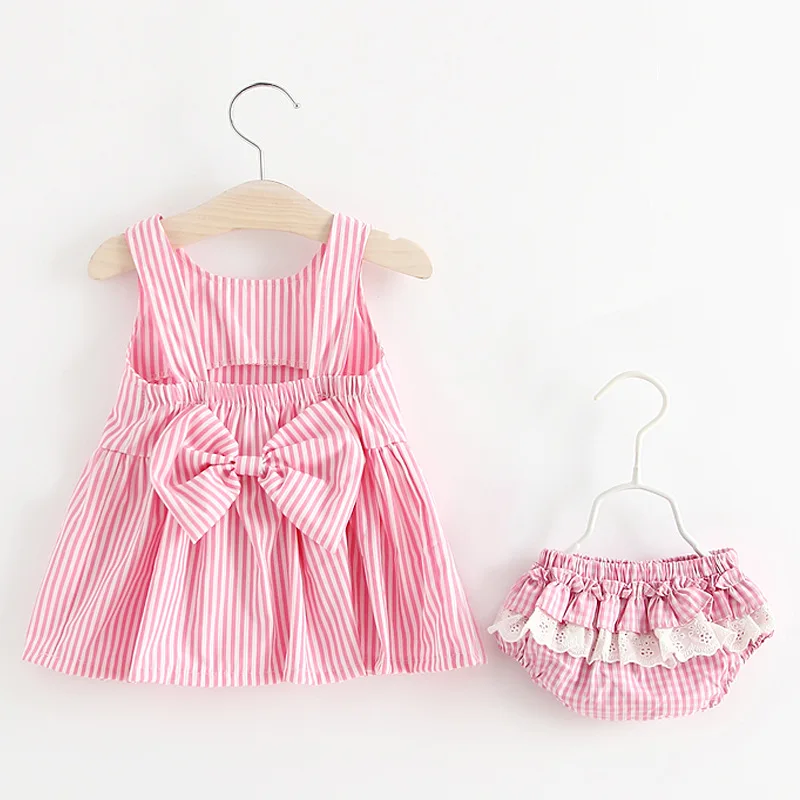 
Hot Selling Girl Summer Dress Girl Baby Chequered Dresses Baby Summer Vest + Short Pants Suit 2-3 Years Old Clothes 