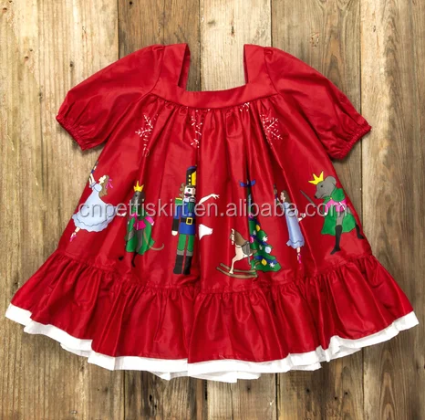 2022 new arrival red Christmas series pretty kids cotton frocks design wholesale boutique elegant girl dress