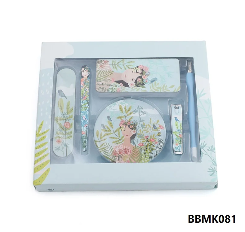 Wholesale stainless steel girls 5pcs nail care tools gift kits beauty pedicure manicure set in butterfly case