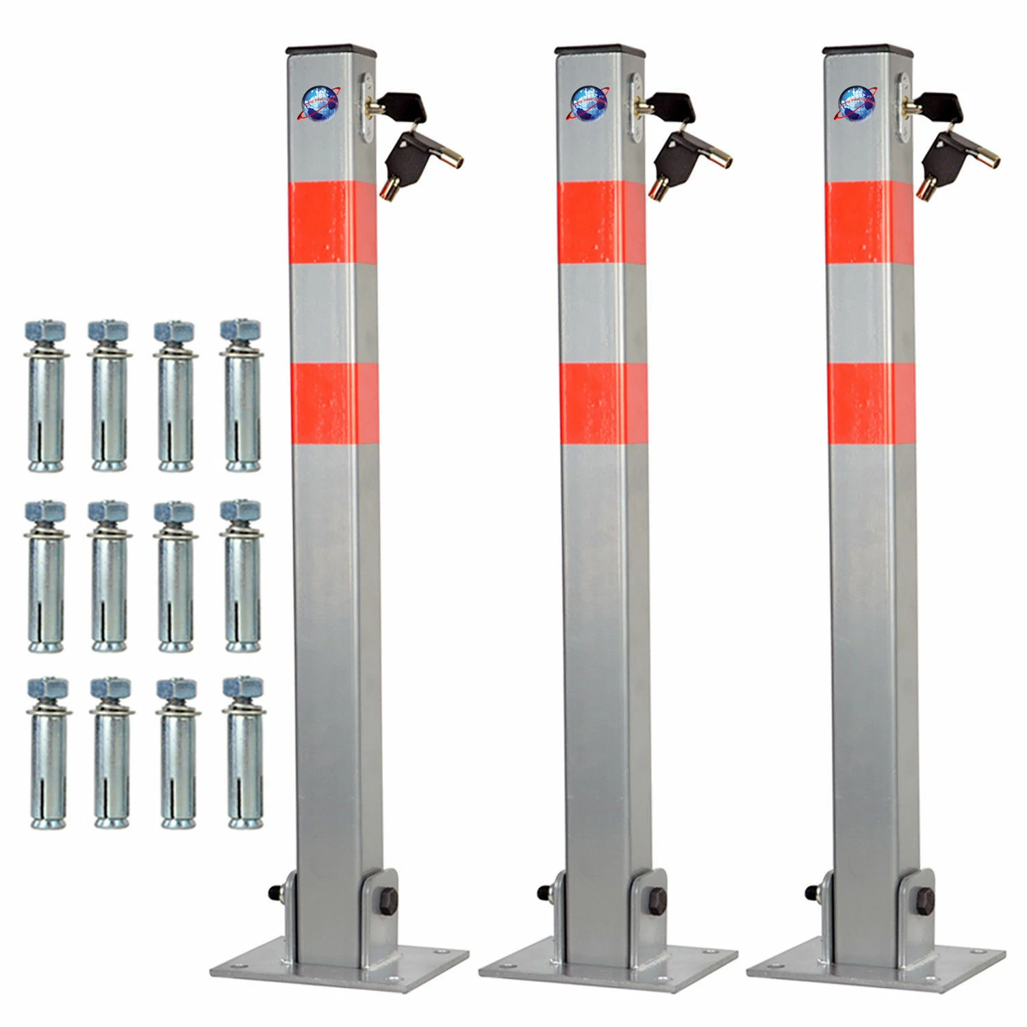 LOCKABLE FOLDING CAR PARK BARRIER DRIVEWAY SECURITY BOLLARD POST SET OF 2 3 & 4