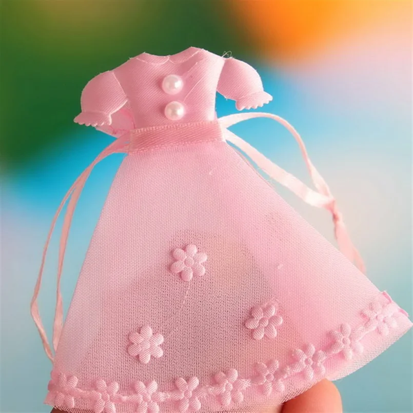 Baby Shower 7*9cm Organza Bags Wedding Dress Design Candy Favor Bags With Drawstring