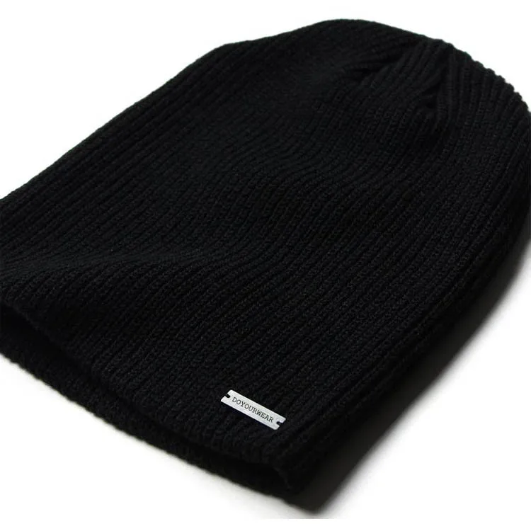 Light weight custom logo black slouch beanie for summer