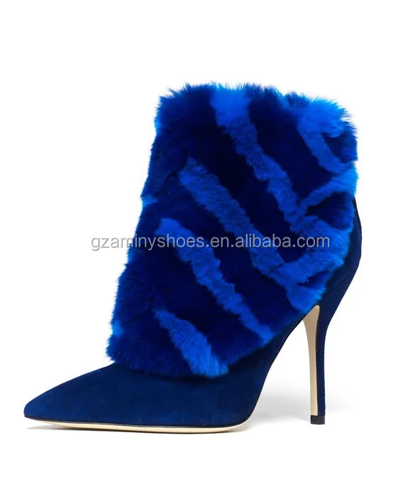 
Blue high heel ankle lady party boots high heel fur lined women ankle boots 