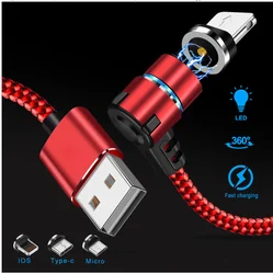 2.4A 3 in 1 LED Magnetic Charging Cable Upgraded Nylon Braided Magnet USB Charger Cable for Samsung iPhone Charger