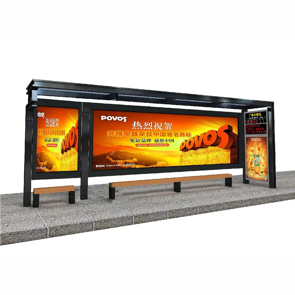 Design Fashion Customized Advertising Bus Stop Shelter With Light Box
