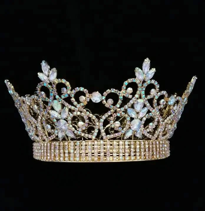 Wholesale Customized Pageant Tiara Gold Plated Full Round Beauty Rhinestone Crown