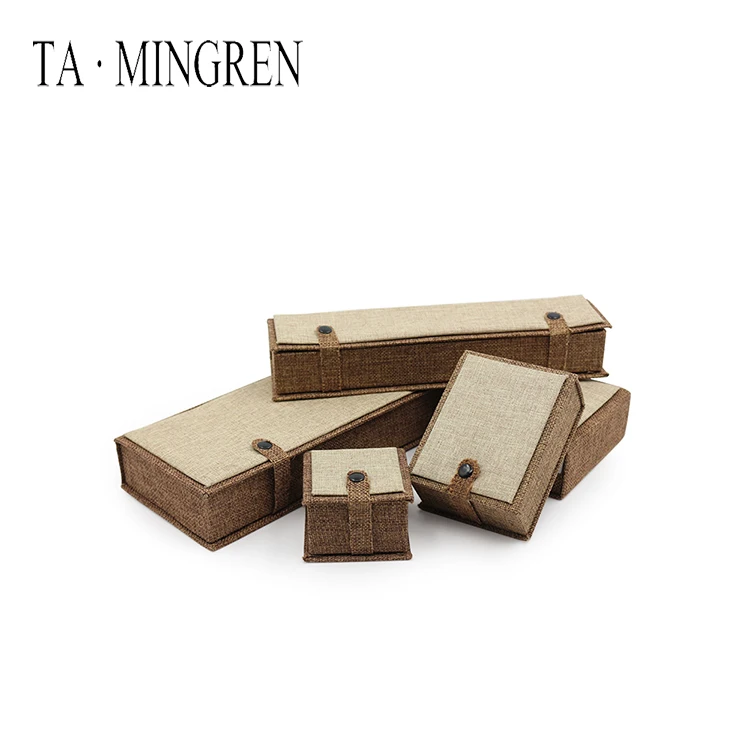 
Hot Sales Custom logo Decorative Linen Wooden Jewelry Ring Box 