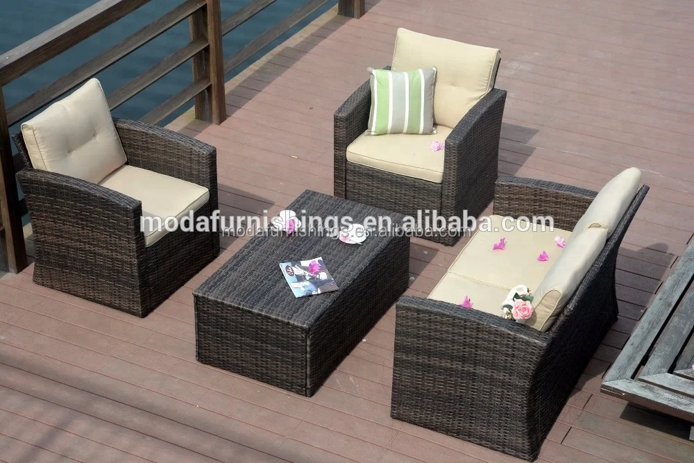 Hot Selling 4PCS Wicker Patio Poly Import Rattan Garden Casual Furniture Sofa Set