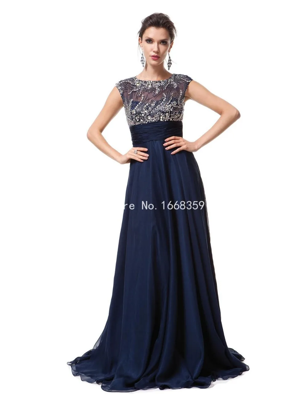 Navy Blue Long Chiffon Evening Dress Elegant Hot Sale