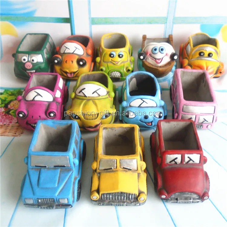 
Accept low MOQ Car shaped cartoon cement garden flower pot 