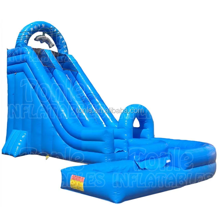 Dolphin express inflatable water slide inflatable wet dry slide with pool for sale