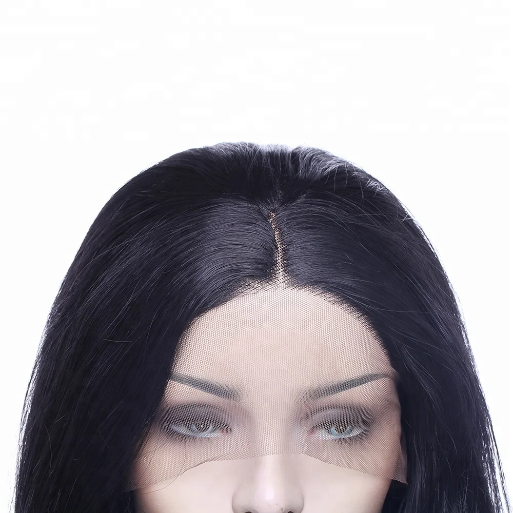 
Korean heat resistant fiber 24inch natural black body wave synthetic lace front wig 