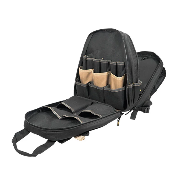 Free Tax Bags Factory In Myanmar 44 Pocket Hard Bottom Networking Tool Bag Electric with Padded Shoulder Straps