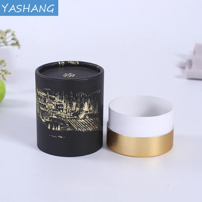 Black round box with matte gold logo printed cardboard tube gift mailer customized box for dress cardboard packaging