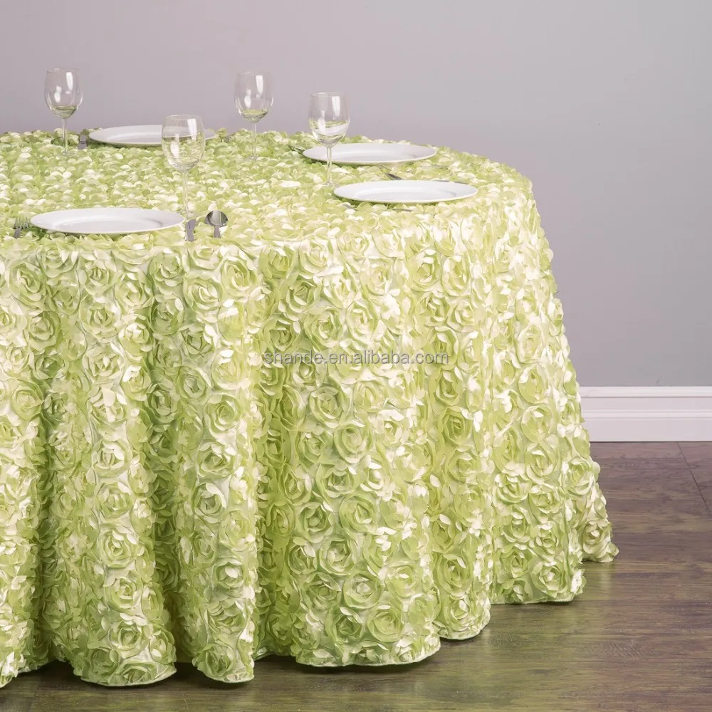 Hot Sale Beautiful Luxury  3D Embroidered  floral wedding  Table Cloth rosette satin flower  tablecloth