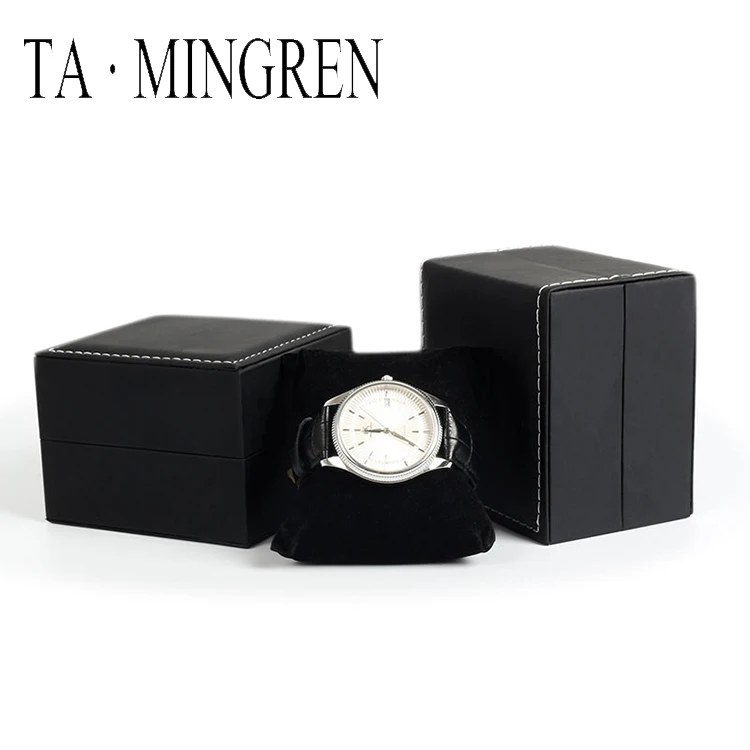 High End Fashion Smart Gift Packaging Box Black PU Leather Watch Packaging Box Manufacturers