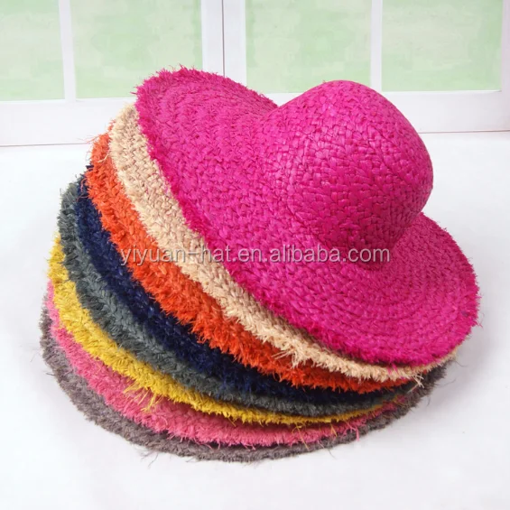 
2020 Wholesale Sunshade Ladies Straw Hats With Wide Brim Frayed <span style=