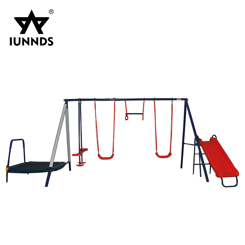 Best quality outdoor playground children slide glider swing set with trampoline