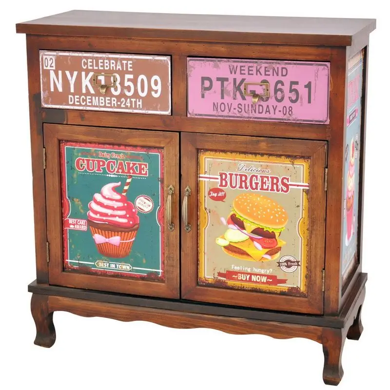 Industrial & vintage Indian solid wood 5 Drawer Living room cabinet with wheels