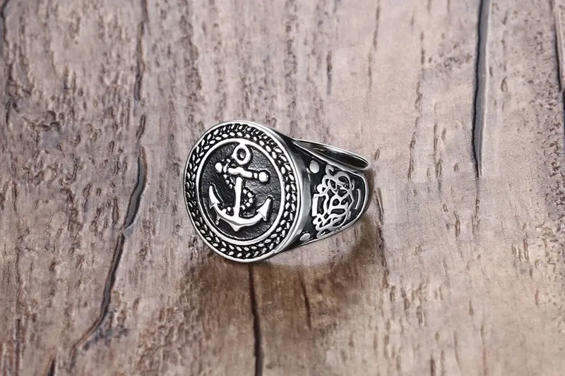 MaxhenR49 fashion stainless steel casting punk Navy rings for man