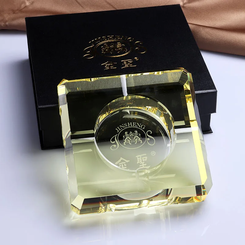Factory hot sale custom LOGO portable crystal ashtray Golden crystal ashtray