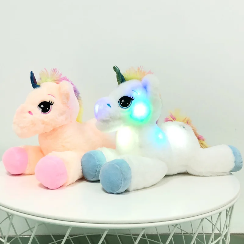 professional customized new luminous inflatable unicorn doll pillow lucky star lie posture rainbow flying horse plush toy