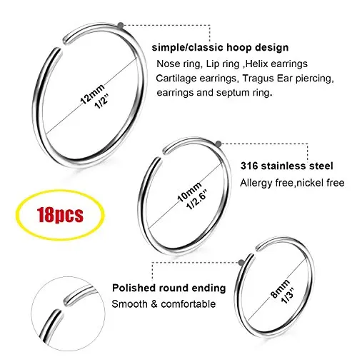 Fancy Stainless Steel Plating Nose Stud Nose Clip-on Hoop Ring Body No Piercing Jewelry