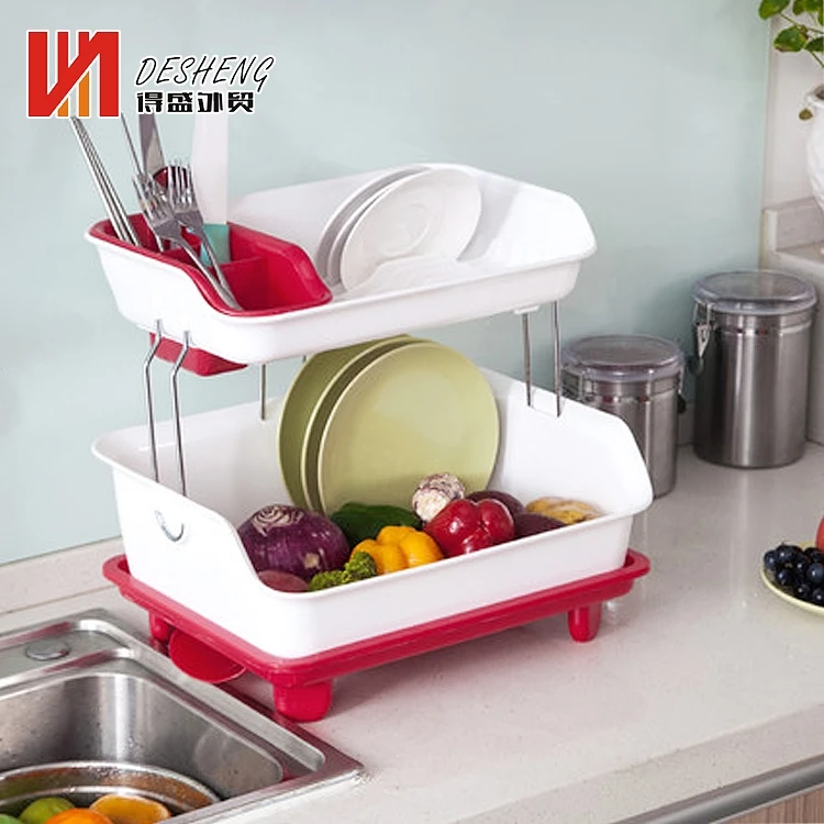 Многофункциональная Двухуровневая корзина для хранения на раковину, кухонные стойки для посуды, складная пластиковая сушилка для посуды