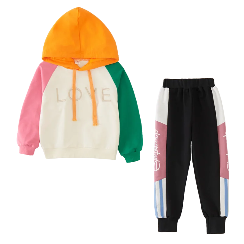 
Online shopping China wholesale casual style love pattern Long Sleeve Hoodie Sweatshirt kids girls clothes sets 