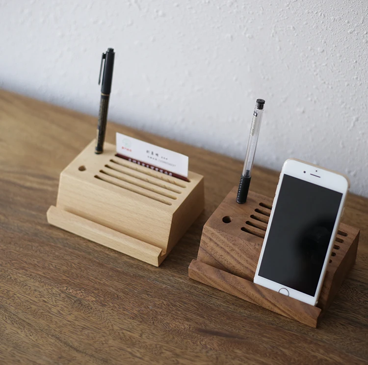 2018 hot sle creative office desk organizer wooden phone holder name card pencil case set