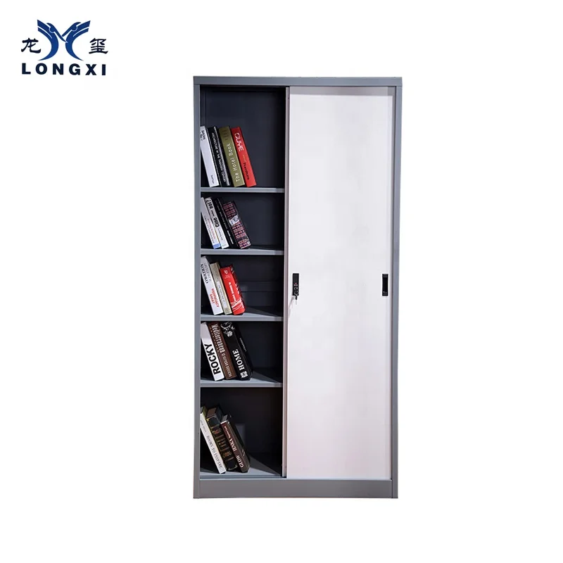 5 layer shelf steel sliding door book almirah design