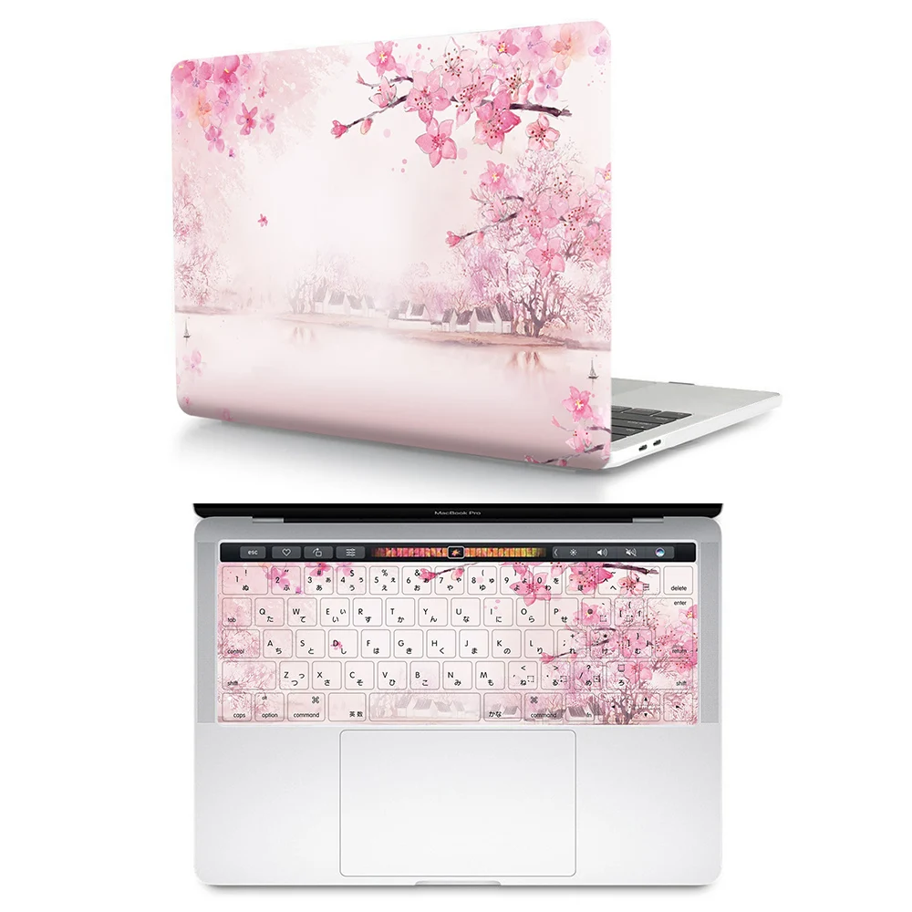 2 In 1 Cherry Blossom Plastic Case Custom Laptop Case pu and Silicone Keyboard Protector for Mac Pro Touch Bar A2179