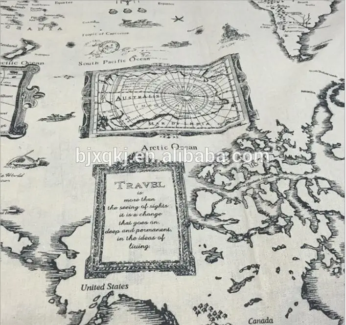 China supply bulk quantity cotton linen world map fabric with low price