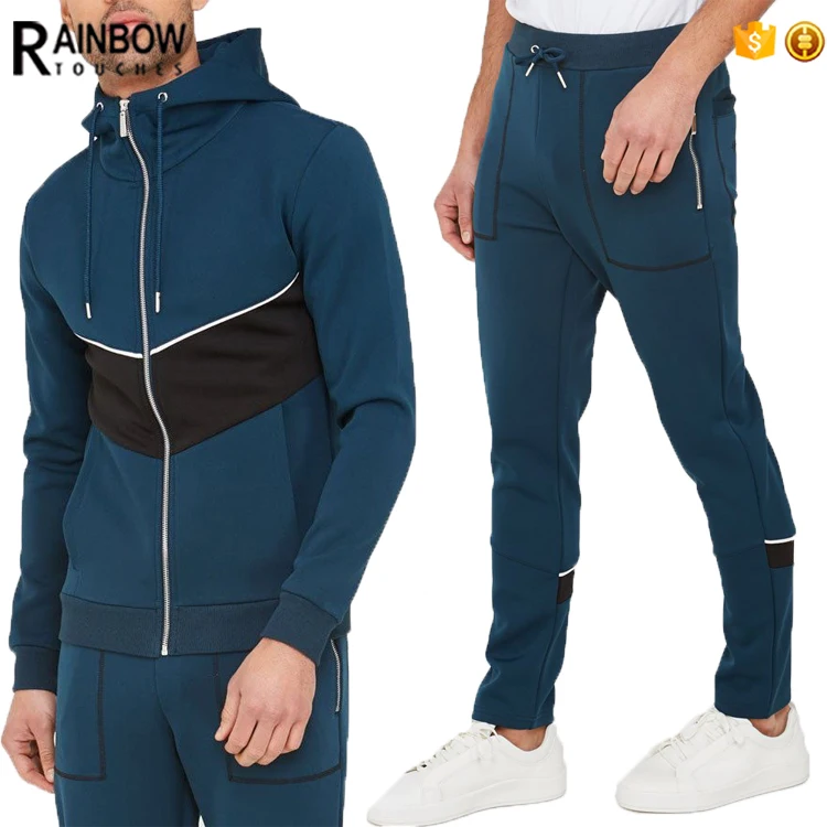 Custom Colour Block Panel Design Neoprene Polyester Fitted Tracksuit