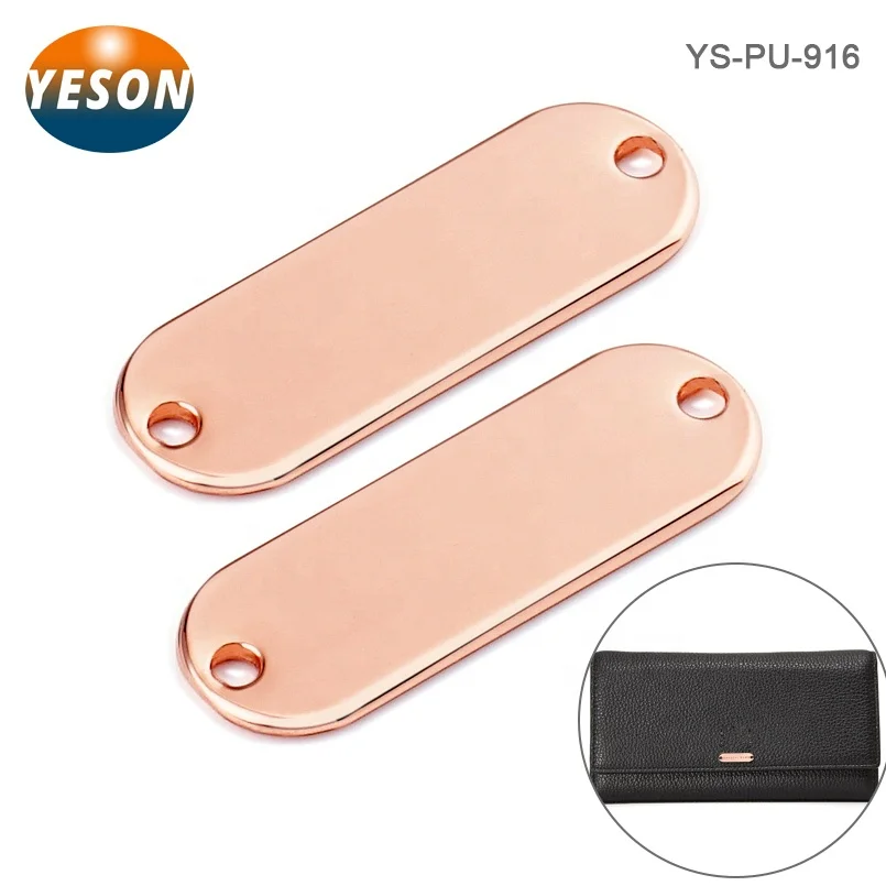
High Polished Rose Gold Sewing Metal Clothing Logos Tags Label, Custom Two Holes Metal Label Logo Plate for Clothing Swimwear 