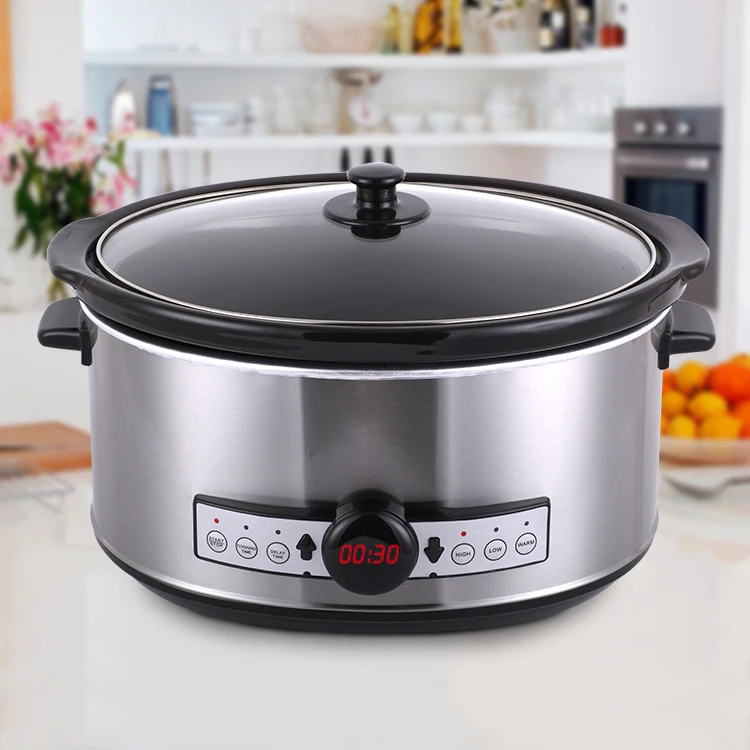 Multi- use Programmable Crock Pots and Slow Cookers 6 Quart Brushed Steel Countdown Slow Cooker with Stovetop-Safe Cooking Pot